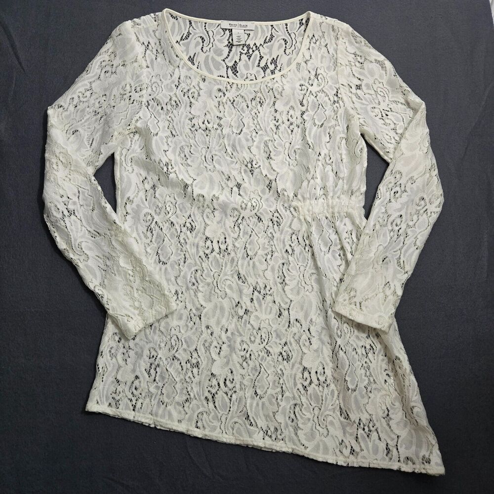 WHBM Top Women S White Lace Tunic Long Sleeve Asymmetrical
